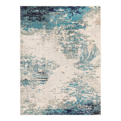 Abstract Beige/Blue Area Rug