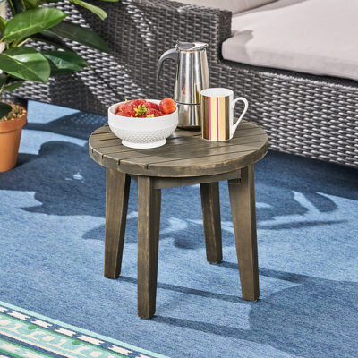 Table d'appoint d'extérieur en bois 16 po avec finition grise et lattes de style rustique