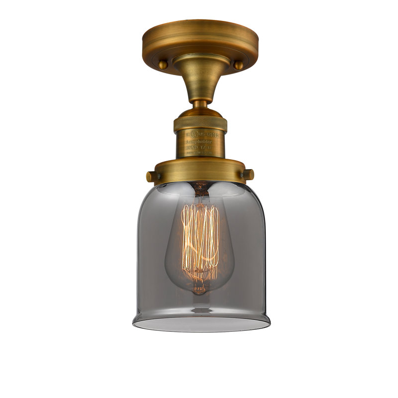 Bell - 1 Light 5" Semi-Flush Mount - Brushed Brass Finish - Light Smoke Shade, Brushed Brass, Smoked