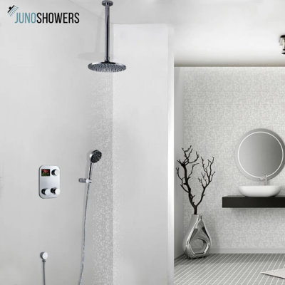 Ensemble de pomme de douche ronde en laiton chromé avec douchette à main Juno