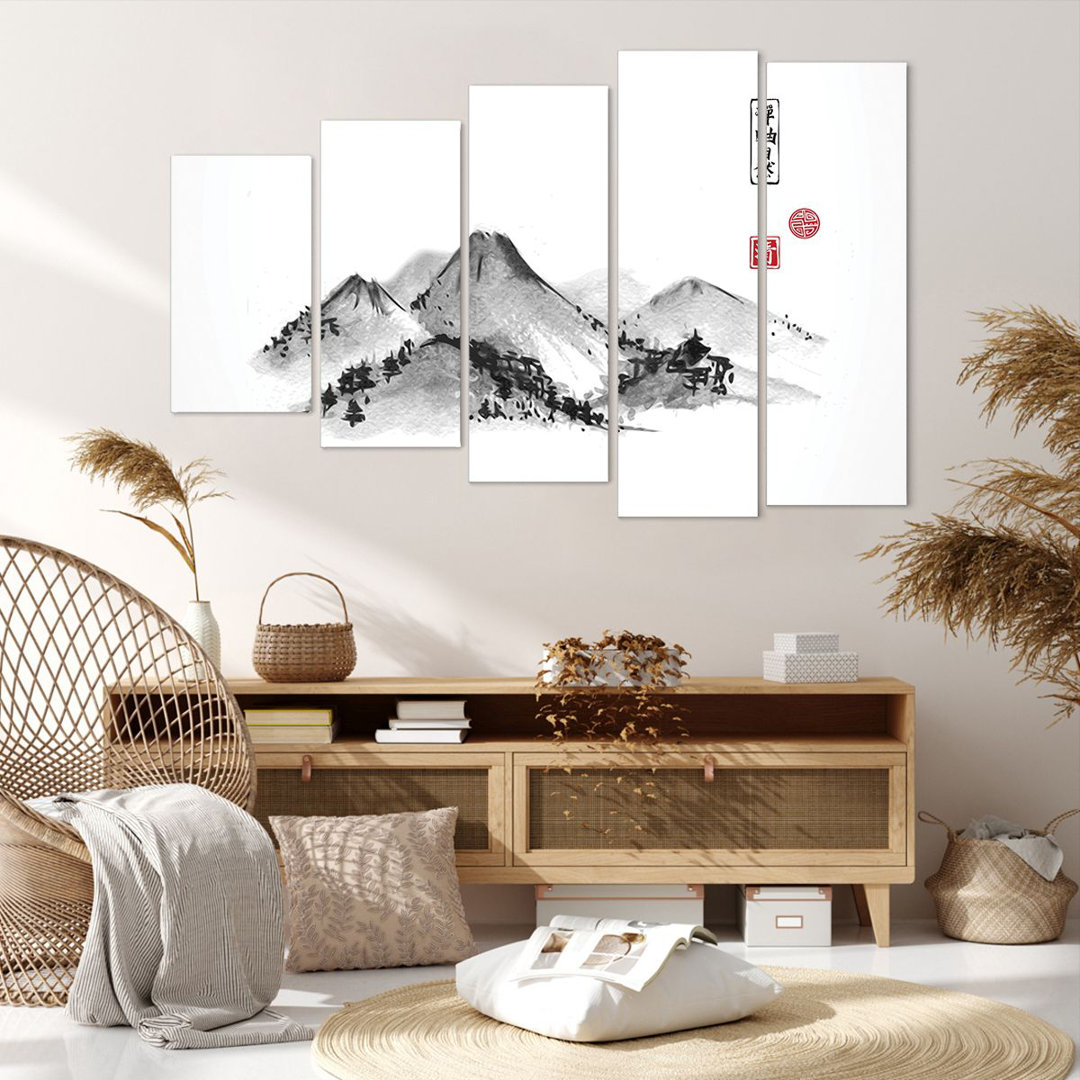 5-tlg. Leinwandbilder-Set Drawing Asia Mountains