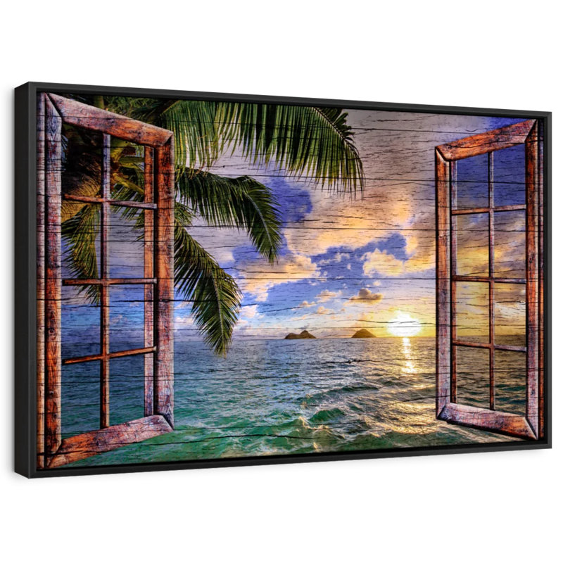 Impression sur toile de fenêtre tropicale en bois, H 43 po x l 29 po