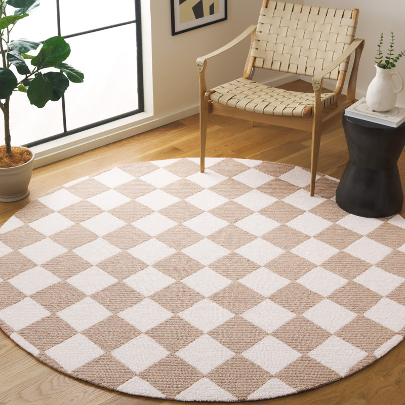 Reauna 300 Hand Tufted Wool/Cotton with Latex Checkered Rug in Beige/Ivory, Round 6'