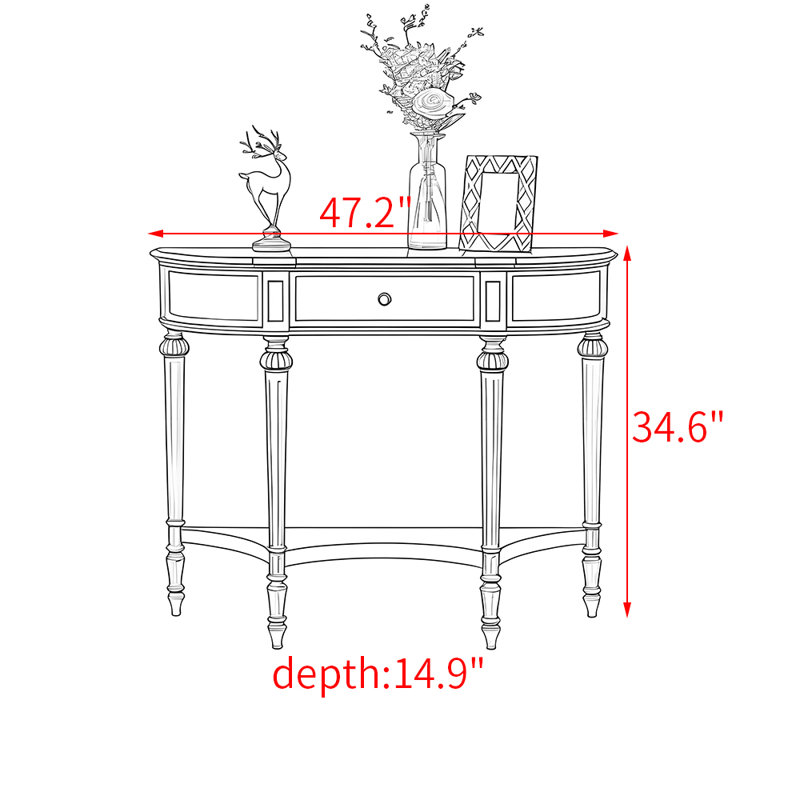 Table d'entrée en bois massif de style américain, H 34,6 po x l 47,2 po x P 14,9 po, Blanc