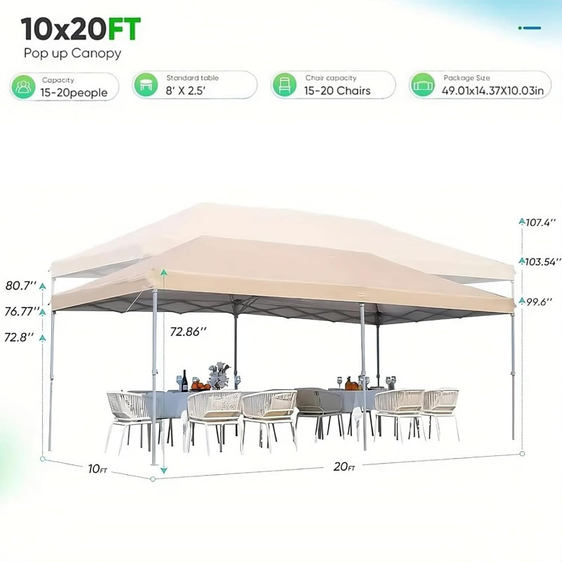 Pop-Up Canopy Tent 10X20 FT With 6 Removable Sidewalls, Waterproof & UV-Resistant, Khaki