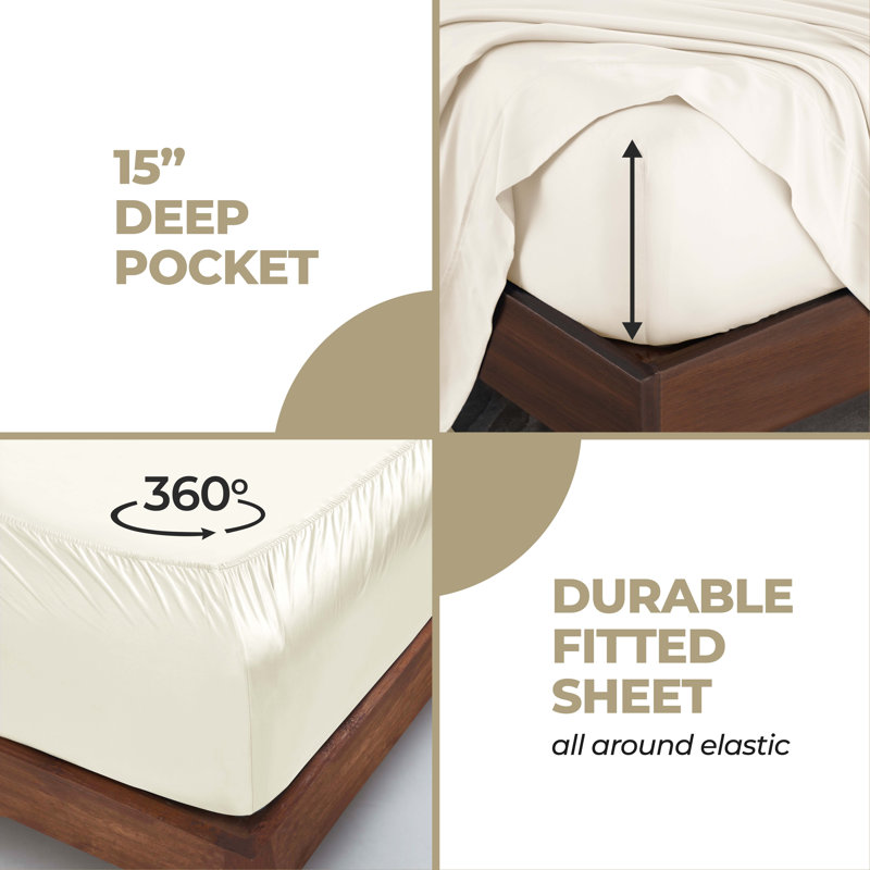 Modal From Beechwood 400 Thread Count Lightweight Cooling Solid Deep Pocket Bed Sheet Set, King Sheet set, Ivory