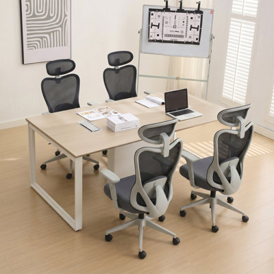  Okeysen 79″ Rectangle Conference Table With 4 Bifma-certified Ergonomic Office Chairs, Power Module & Cable Management Included