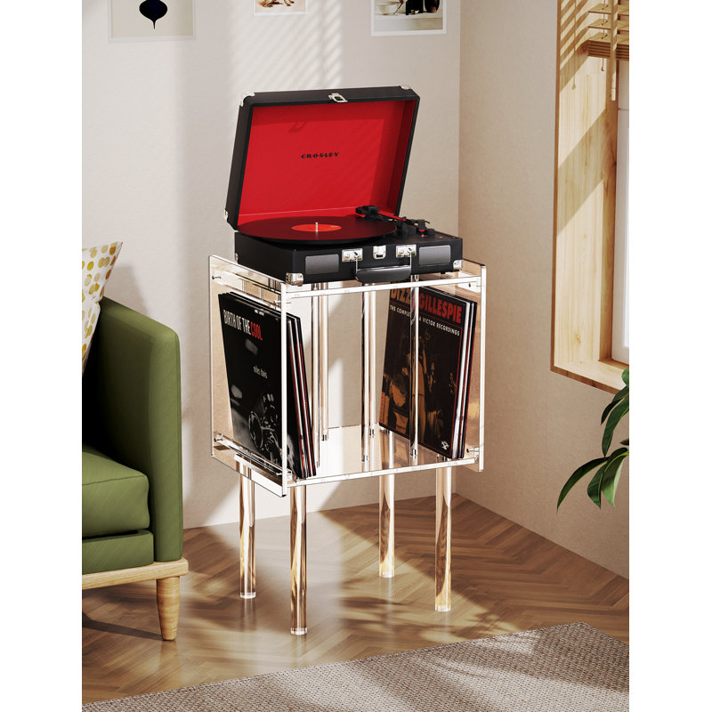 Audio Rack, Acrylic Record Player Table, 26.1" H x 18.7" W x 14.6" D, Clear