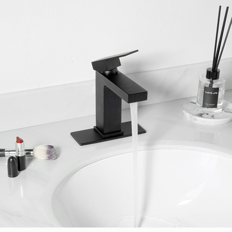 Robinet de salle de bain à un trou avec drain, robinet de salle de bain à poignée simple, Noir mat