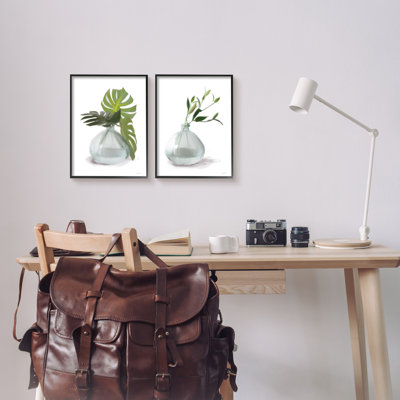 "Simple Monstera Plant Leaf Sprig" par Sally Swatland - ensemble de 2 impressions