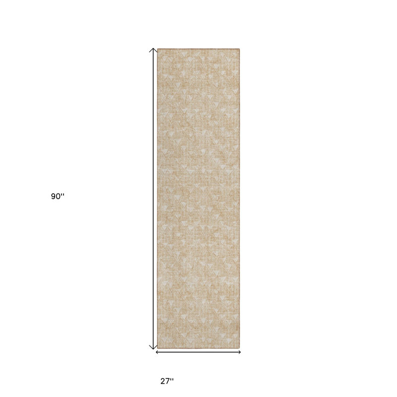 Tapis de couloir d'extérieur à motif géométrique beige lavable 2 pi x 8 pi