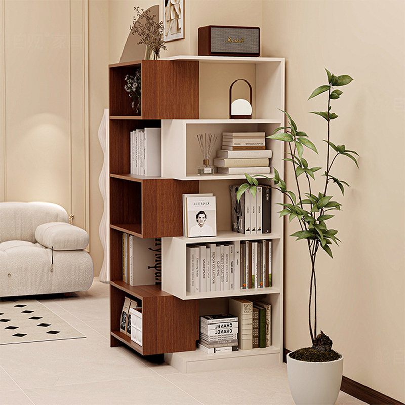 Beige + Walnut Modern Manufactured wood Standard Bookcase, Beige