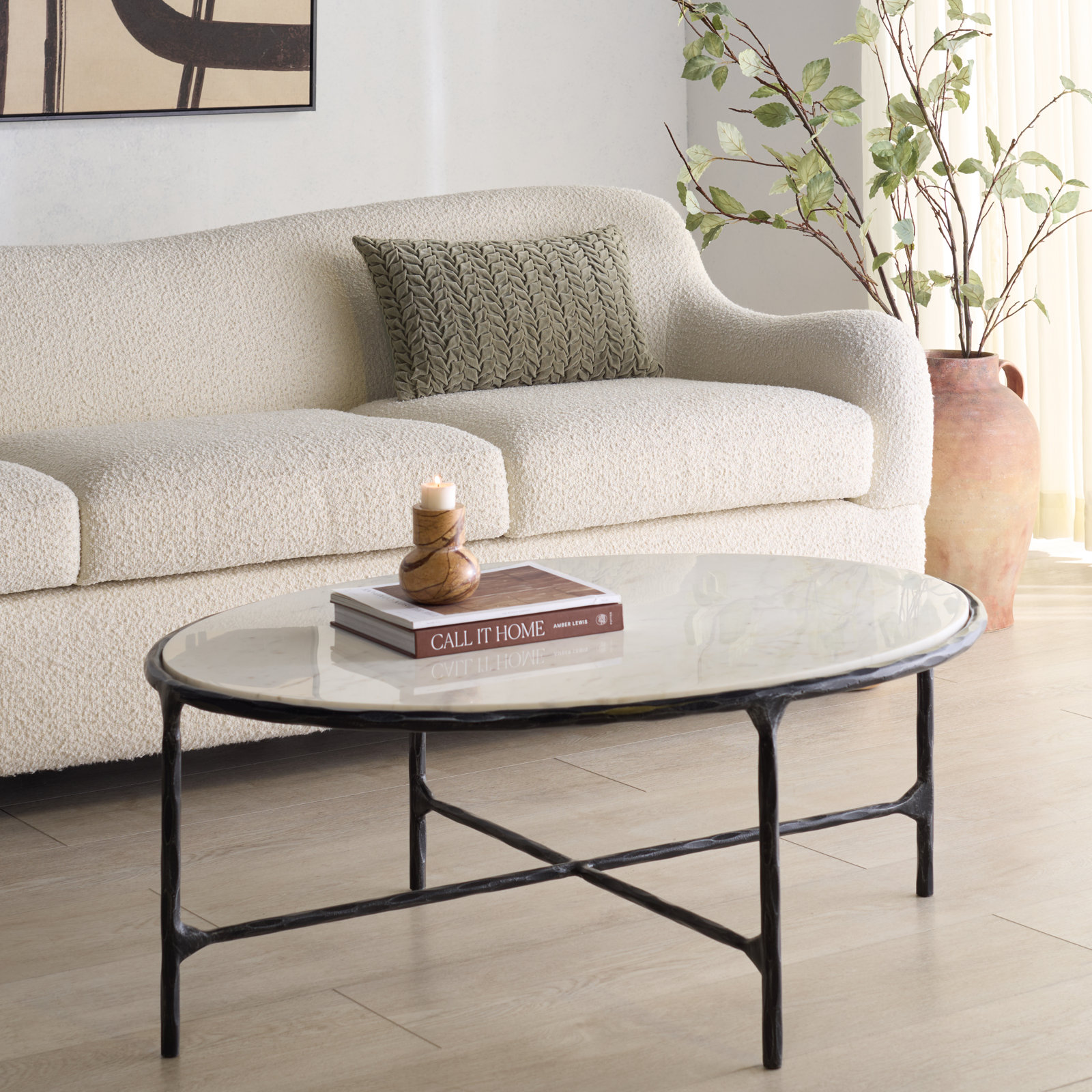 Evelynn Coffee Table, Black, White Marble