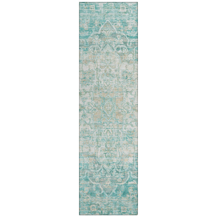 Machine Washable Indoor/Outdoor Xhevrie Teal Rug