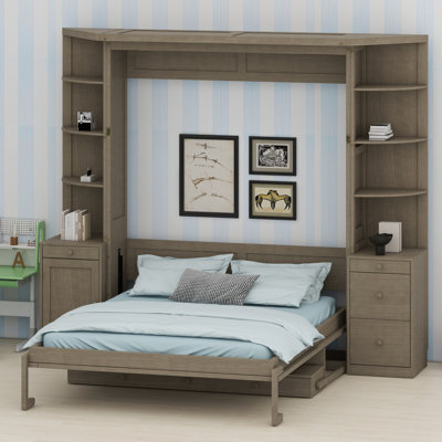 Fold-Down Murphy Bed With Workstation, Storage Shelves & Cabinets Smart Hidden Solution For Home Office Spaces