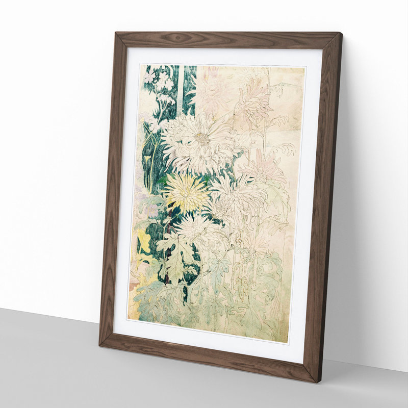 Chrysanthemums by Theo Van Hoytema - Picture Frame Painting, Walnut Framed, 65cm H x 48cm W x 2cm D