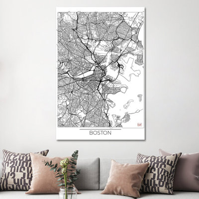 Boston Minimal Urban Blueprint Map by Hubert Roguski - Wrapped Canvas Print