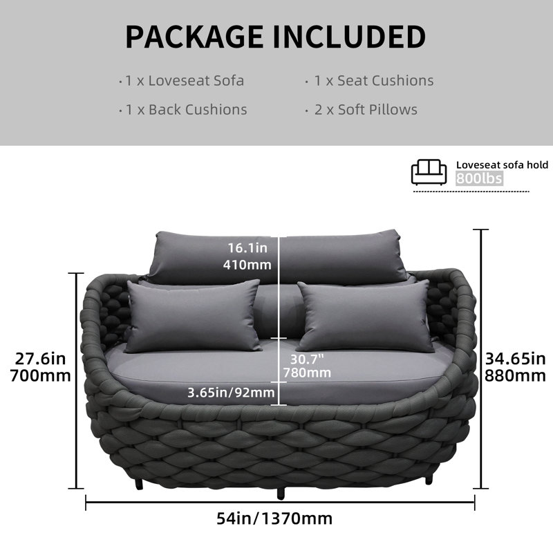 Causeuse réversible pour l'extérieur de 55,1 po de largeur avec coussins, Gris foncé