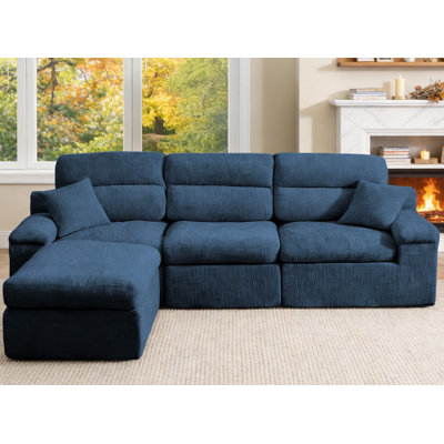 Canapé d'angle avec dossier haut, canapé en L avec chenille flammée, coussin éponge haute densité compressé, canapé sans assemblage peu encombrant pour le salon, un appartement