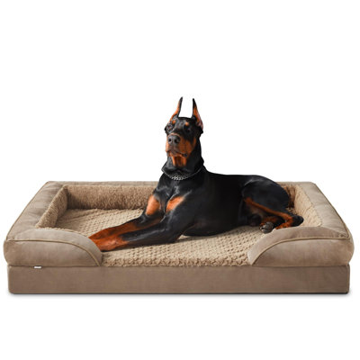 Lit pour chien avec support orthopédique en mousse à mémoire de forme, traversins, housse lavable facile à nettoyer, doublure imperméable et fond antidérapant