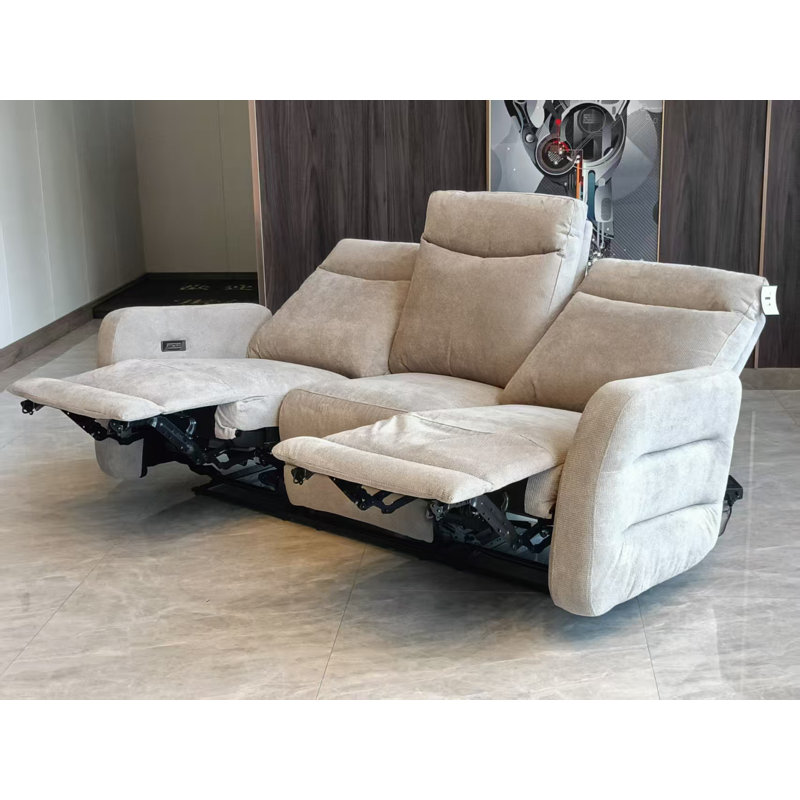 Cotton Blend Electric Reclining Sofa, Light Grey, 3