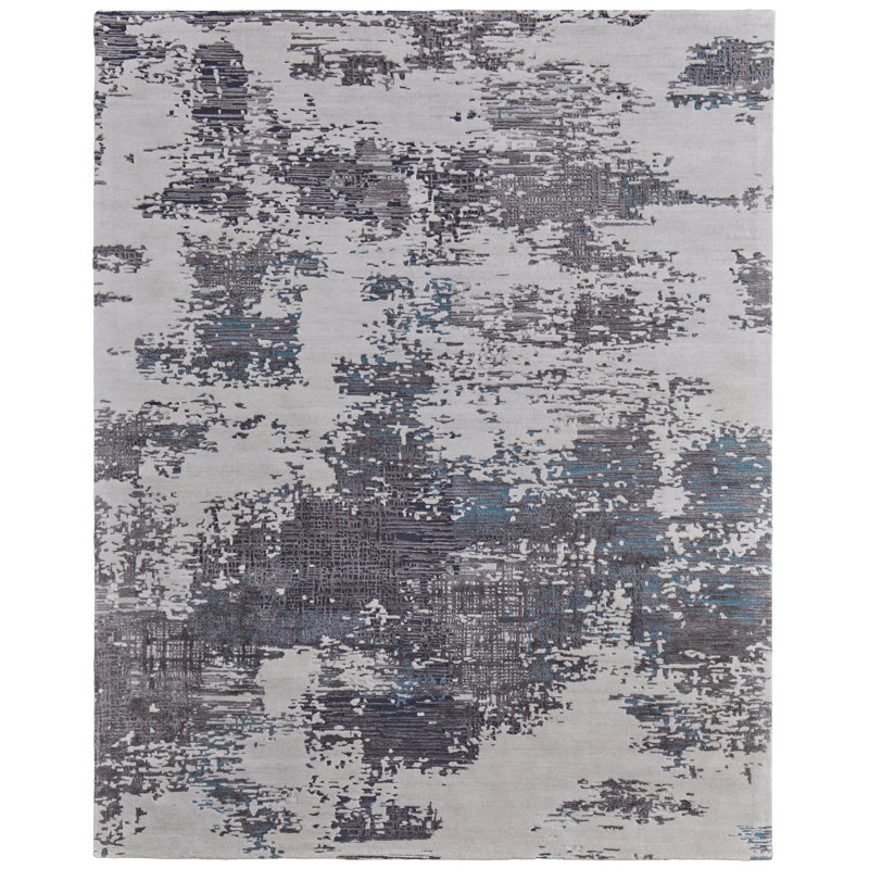 Zarah Hand Tufted Abstract Area Rug, Rectangle 5' x 8', Blue/Gray/Ivory
