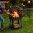 Outdoor Wood Burning Fire Pit with Poker and Cover, Fireplace with Cooking Grate and Storage, Black