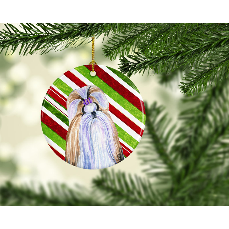 Ornement de noël figurine suspendue en céramique en céramique shih tzu