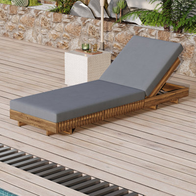 Chaise longue d'extérieur avec finition réglable en bois massif, finition respirante, convenant à la lecture de patio, l 76,8 po l 27,2 po l 5,9 po