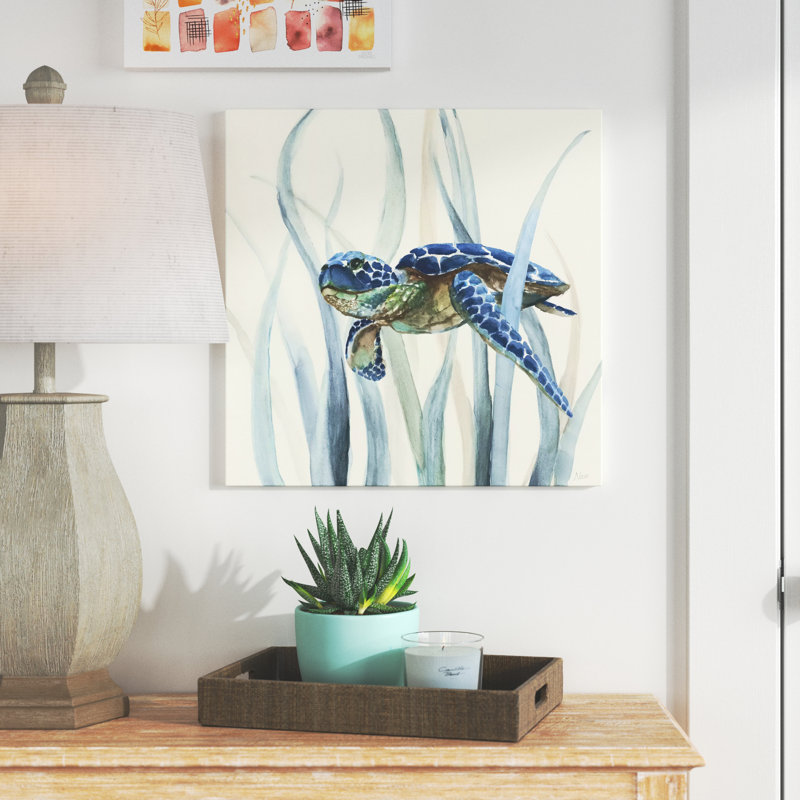" Turtle In Seagrass II ", 12" H x 12" W x 0.75" D, Wrapped Canvas