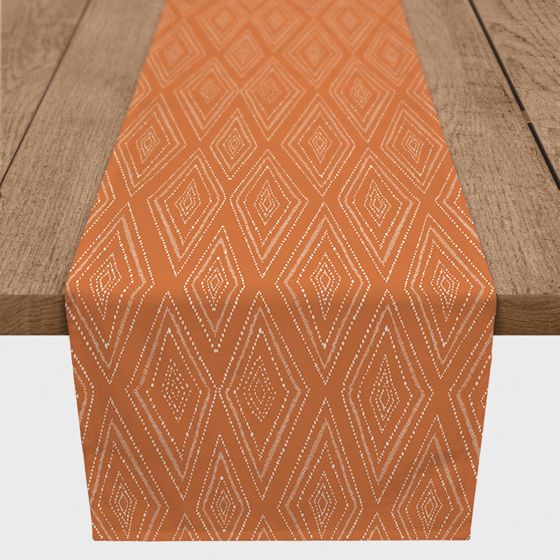 Collynn Rectangle Geometric Polyester Table Runner, 90" x 16", Orange