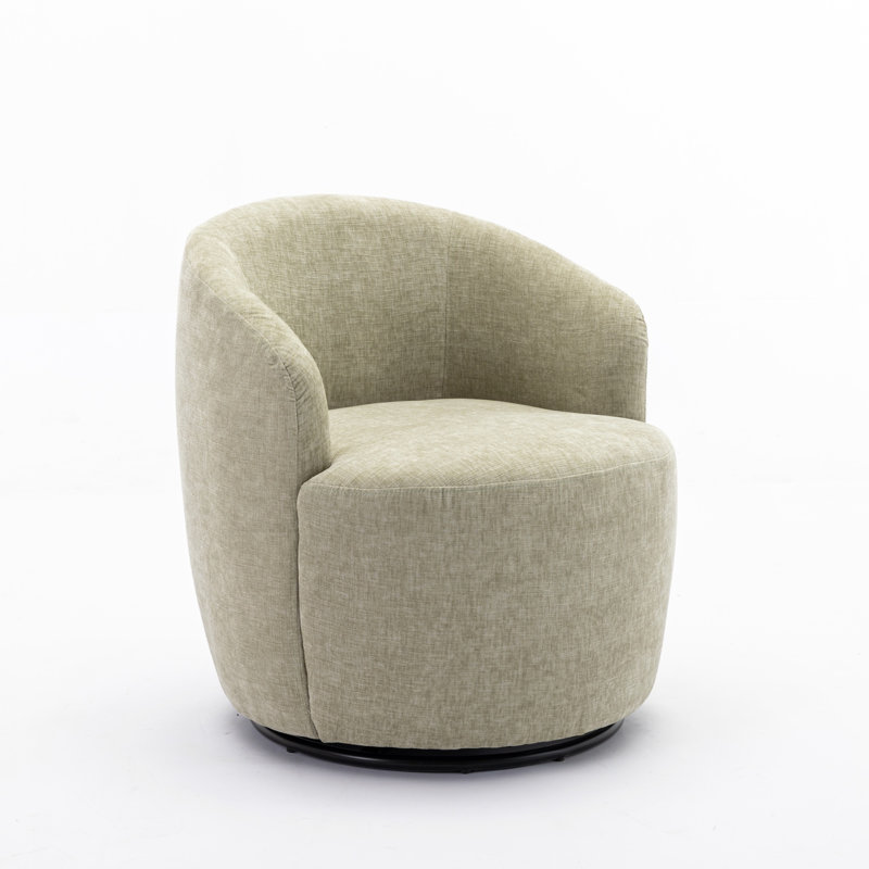 Fabric Swivel Accent Armchair Barrel Chair With Powder Coating Metal Ring, Light Green Chenille