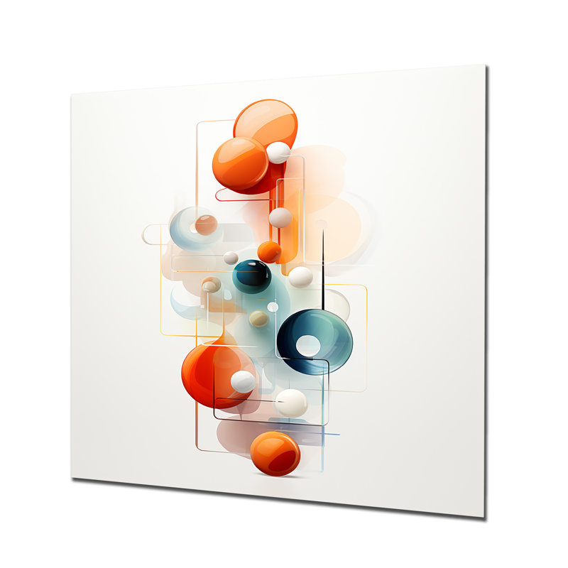 Orange et bleu cercles harmonieux II - art mural géométrique en métal, H 16 po x l 16 po
