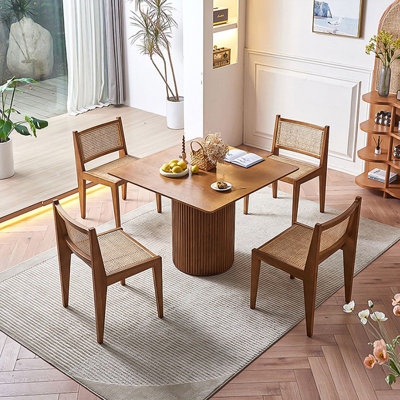 Ensemble de table de salle à manger en bois massif noyer pour 4 personnes Barry
