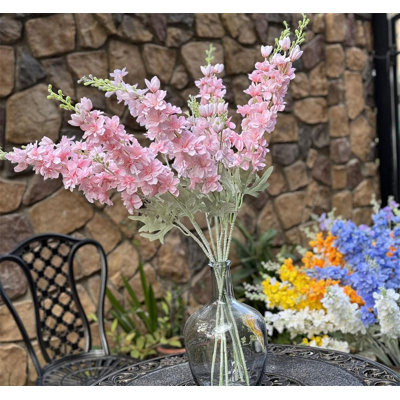 33,5 pouces de fleurs de soie artificielle Delphinium rose (6 pièces) - Décoration florale à tige haute pour vases