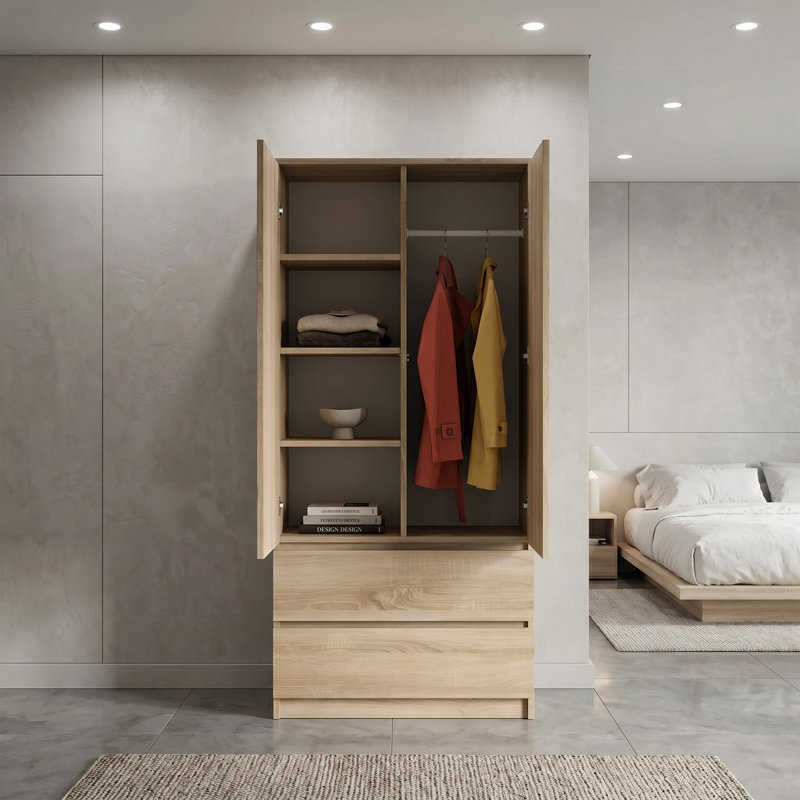 Jonathin 2 Door Solid + Manufactured Wood Wardrobe, Wood