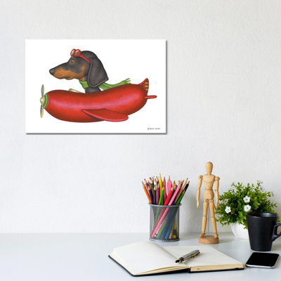 Dachshund Pilot by Danny Gordon - Wrapped Canvas Print
