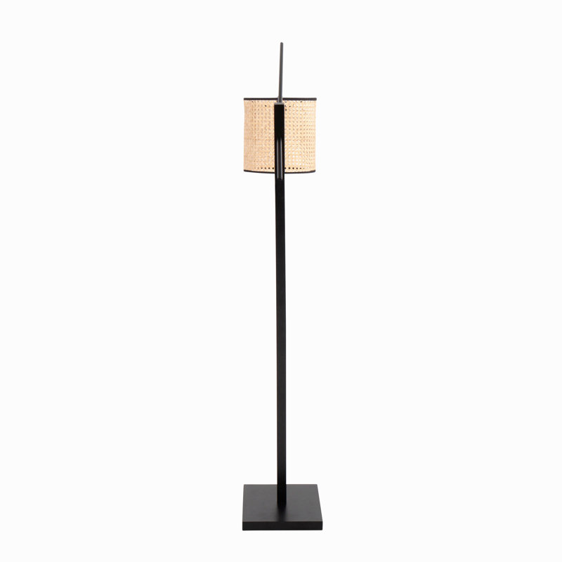 Lampe sur pied contemporaine en métal et rotin noir