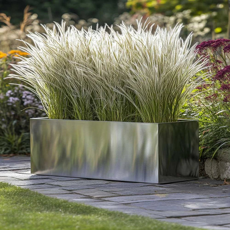 Reny Galvanised Zinc Trough Planter, 40cm H x 100cm W x 40cm D, Silver
