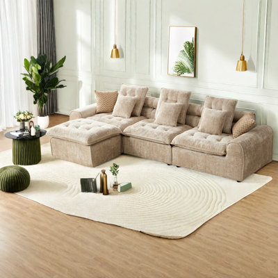 Canapé d'angle moderne surdimensionné à assise profonde, canapé en boucle camel de 129,8 pouces pour la maison