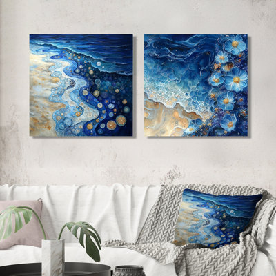 «Blue and White Coral Marble Dream I» - art mural côtier - décoration murale nautique 2 pièces