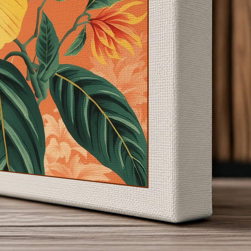 Hibiscus in Gold Botanical - Wrapped Canvas, 30x20 - 76.2 x 50.8 cm, Cream Border