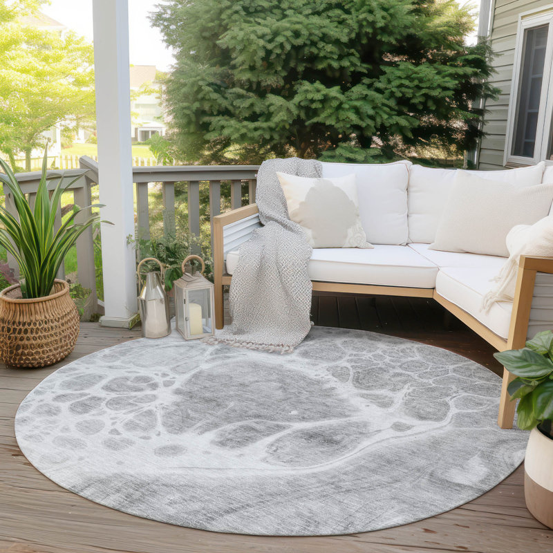 Washable Abstract Indoor / Outdoor Rug, Round 8'
