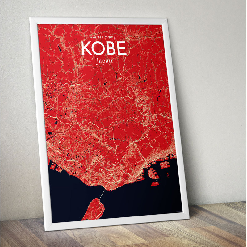 Kobe City Map - No Frame Print, 61cm H x 45.7cm W x 0.13cm D x 0.13cm D