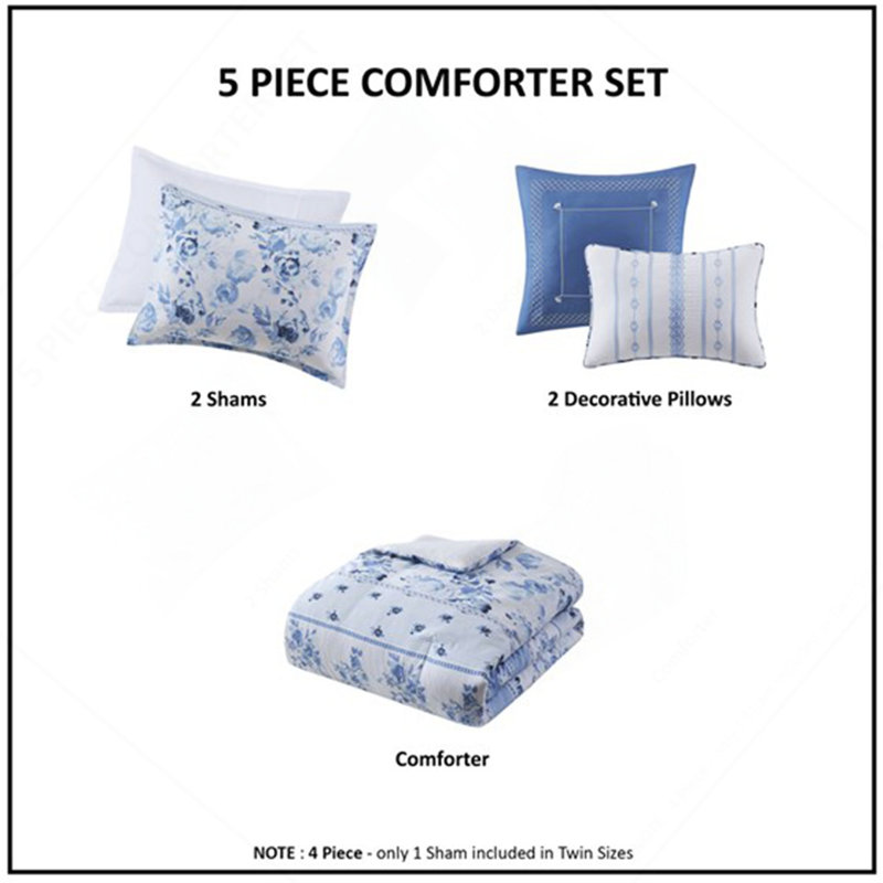 Ensemble d'édredon à rayures florales, Full Comforter + 4 Additional Pieces
