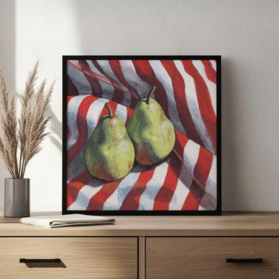 «Deux poires sur un tissu rayé» par Kate Jarvik Birch, reproduction d'art