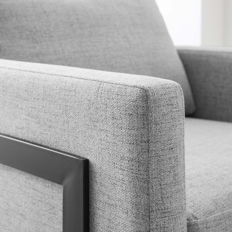 Fauteuil d'appoint en tissu Posse, Velours gris clair, Noir