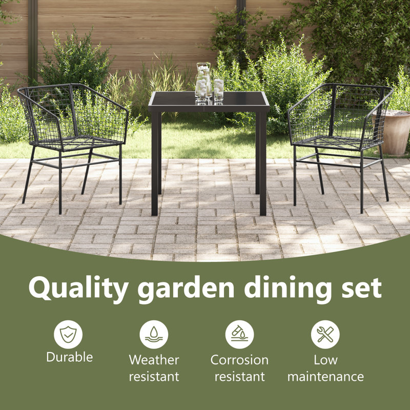 Square 3 - Piece 2 - Person 73Cm L Outdoor Dining Set, Black