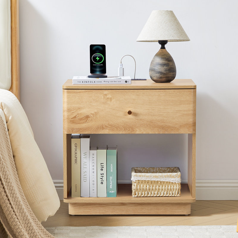 23.6" Nightstand with Charging Station, Yellow