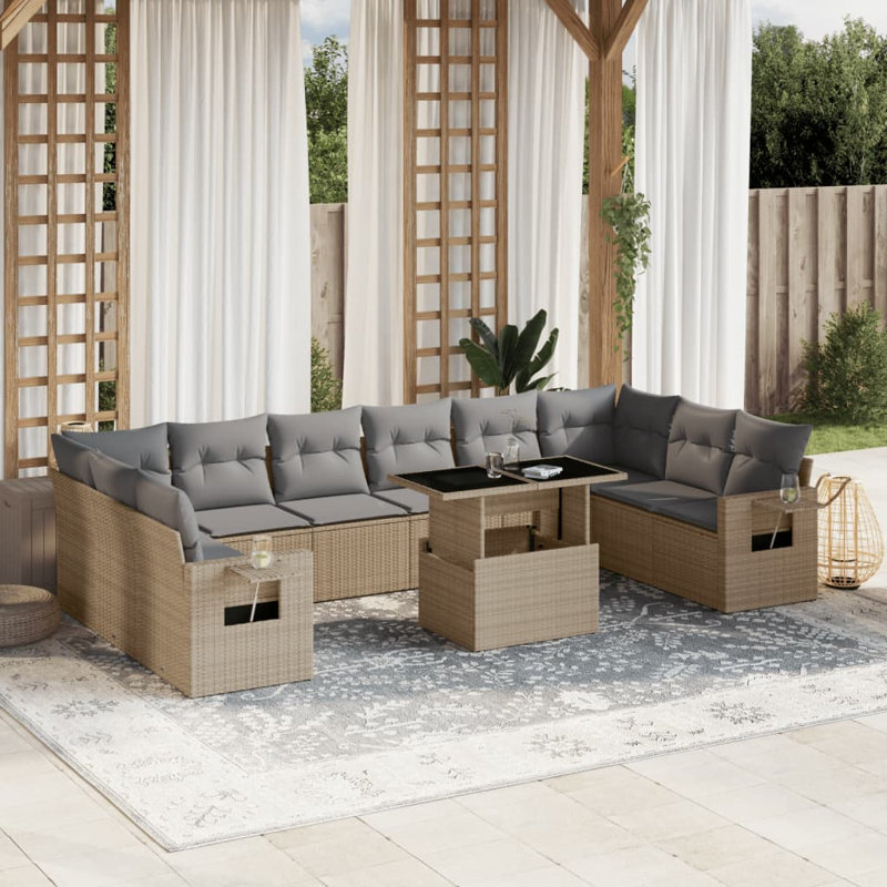  Ensemble de canapé de jardin modulaire en rotin beige 11 pièces